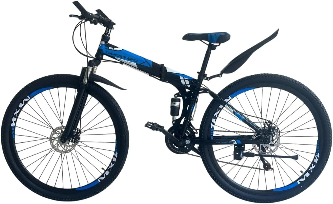 دوچرخه تاشو 29 اینچی 24 سرعته کوهستان با ترمز دیسکی معلق مشکی آبی