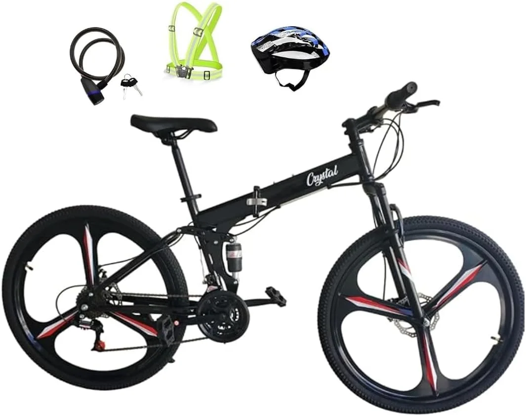 دوچرخه تاشو 27.5 اینچی، 21 دنده، سیستم تعلیق دوبل، رینگ آلیاژی - دوچرخه کوهستان رنگ: مشکی