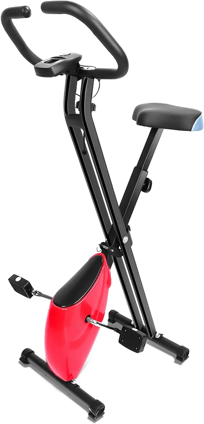 دوچرخه ورزشی تاشو، دوچرخه ثابت خانگی قابل تنظیم برای تمرین عضلات و تناسب اندام، سطوح مقاومت قابل تنظیم، با صفحه نمایش LCD