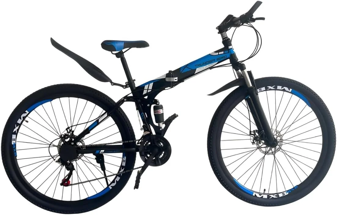 دوچرخه تاشو 29 اینچی 24 سرعته کوهستان با ترمز دیسکی معلق مشکی آبی