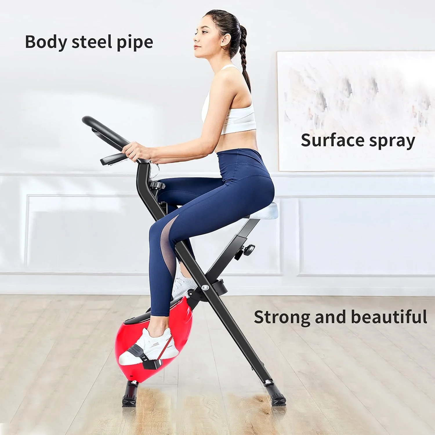 دوچرخه ورزشی تاشو، دوچرخه ثابت خانگی قابل تنظیم برای تمرین عضلات و تناسب اندام، سطوح مقاومت قابل تنظیم، با صفحه نمایش LCD