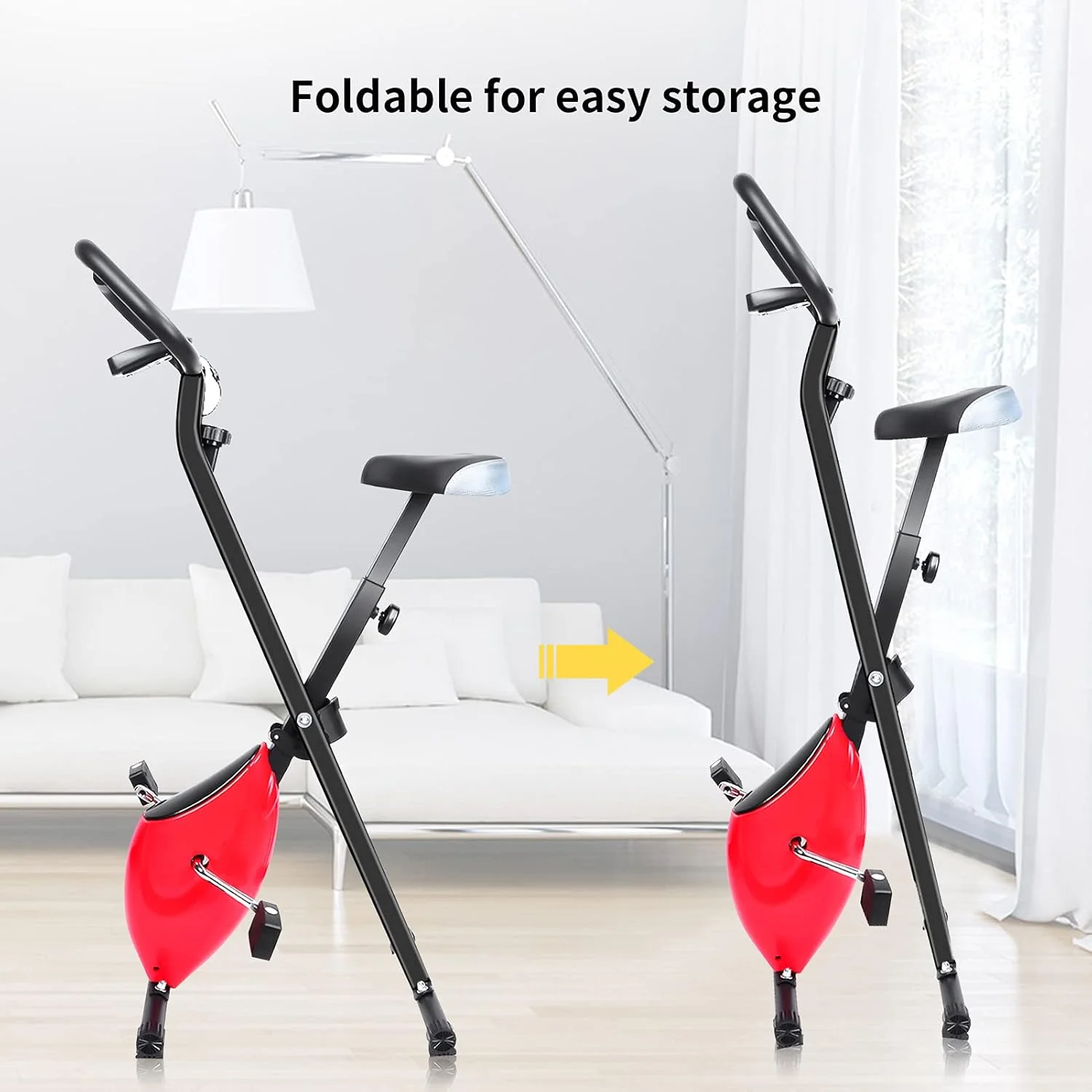 دوچرخه ورزشی تاشو، دوچرخه ثابت خانگی قابل تنظیم برای تمرین عضلات و تناسب اندام، سطوح مقاومت قابل تنظیم، با صفحه نمایش LCD