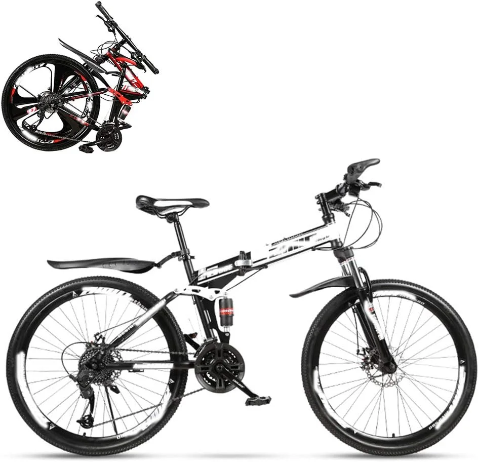 دوچرخه کوهستانی تاشو بزرگسال، 24 اینچ با سیستم جذب شوک دوبل، ماشین مسابقه با سرعت متغیر مناسب برای جاده های ناهموار، دوچرخه سریع برای مردان و زنان با سرعت 21/24/27/30، پره دار