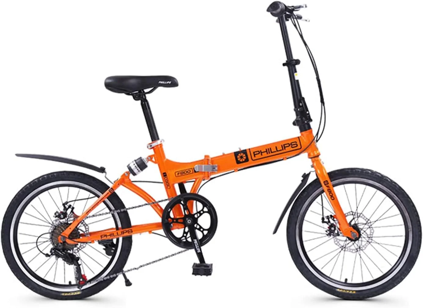 دوچرخه تاشو، دوچرخه جاده ای 20 اینچی با ترمزهای دیسکی دوبل مکانیکی و کمک فنرهای عقب، برای گردش های خارج از منزل و رفت و آمد (رنگ: نارنجی)