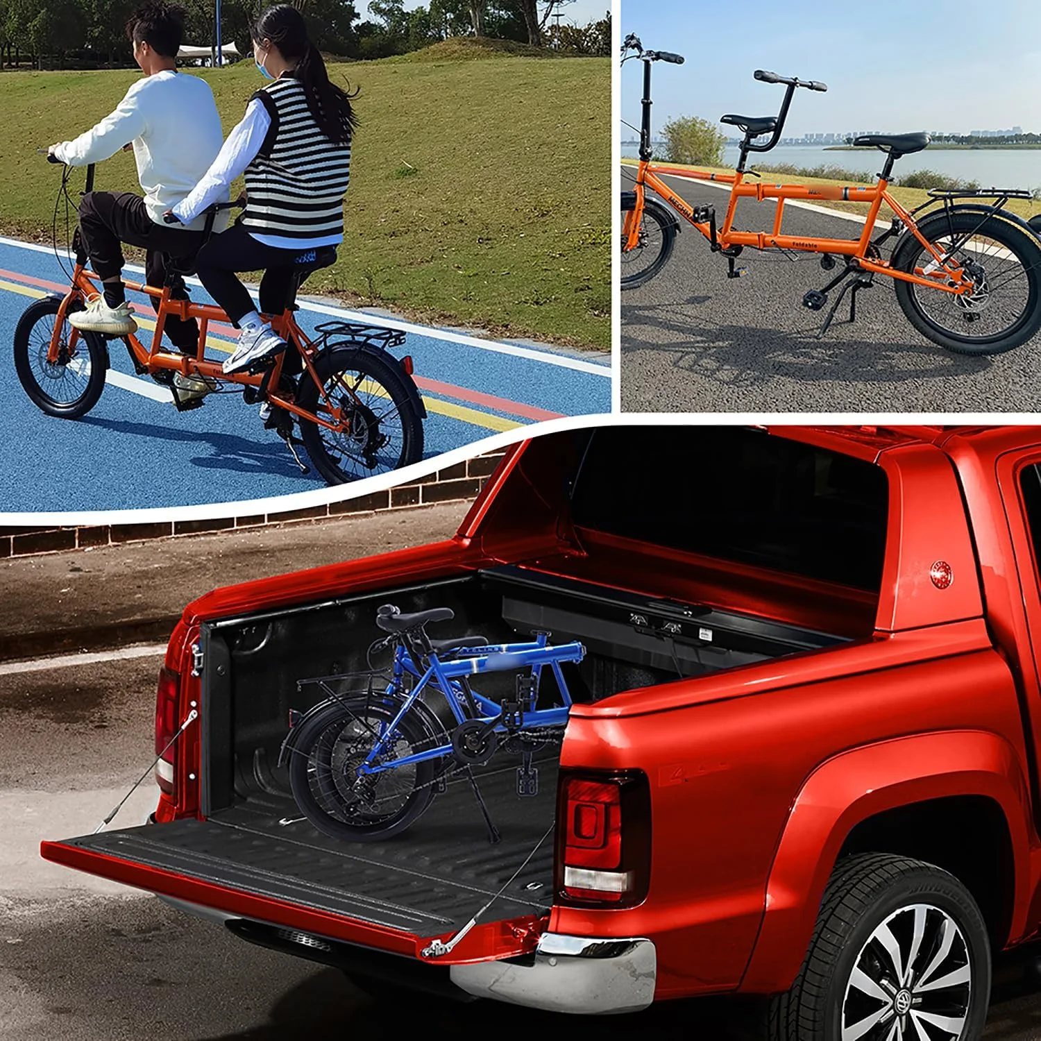 دوچرخه تاندم تاشو، دوچرخه های تاندم شهری تاشو 20 اینچی، دوچرخه ساحلی بزرگسالان با 7 دنده قابل تنظیم، 2 نفره، ترمز دیسکی جهانی، دوچرخه های مسافرتی تفریحی زوج