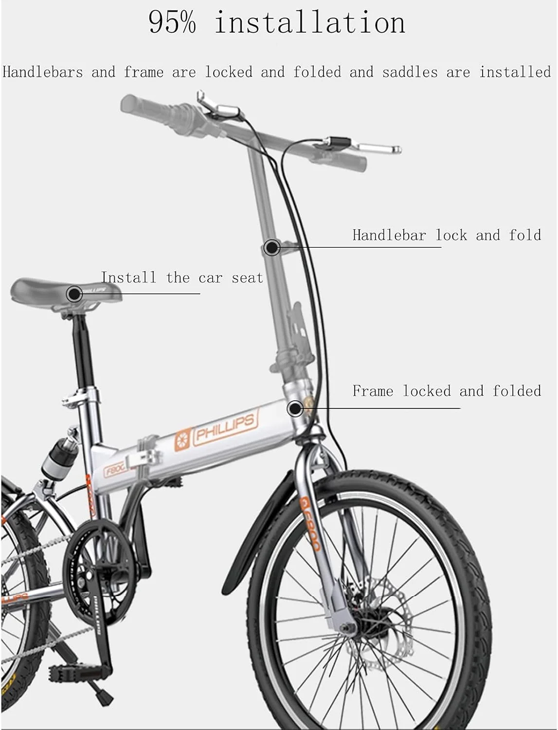 دوچرخه تاشو، دوچرخه جاده ای 20 اینچی با ترمزهای دیسکی دوبل مکانیکی و کمک فنرهای عقب، برای گردش های خارج از منزل و رفت و آمد (رنگ: نارنجی) دوچرخه تاشو، دوچرخه جاده ای 20 اینچی با ترمزهای دیسکی دوبل مکانیکی و کمک فنرهای عقب، برای گردش های خارج از منزل و رفت و آمد (رنگ: نارنجی)