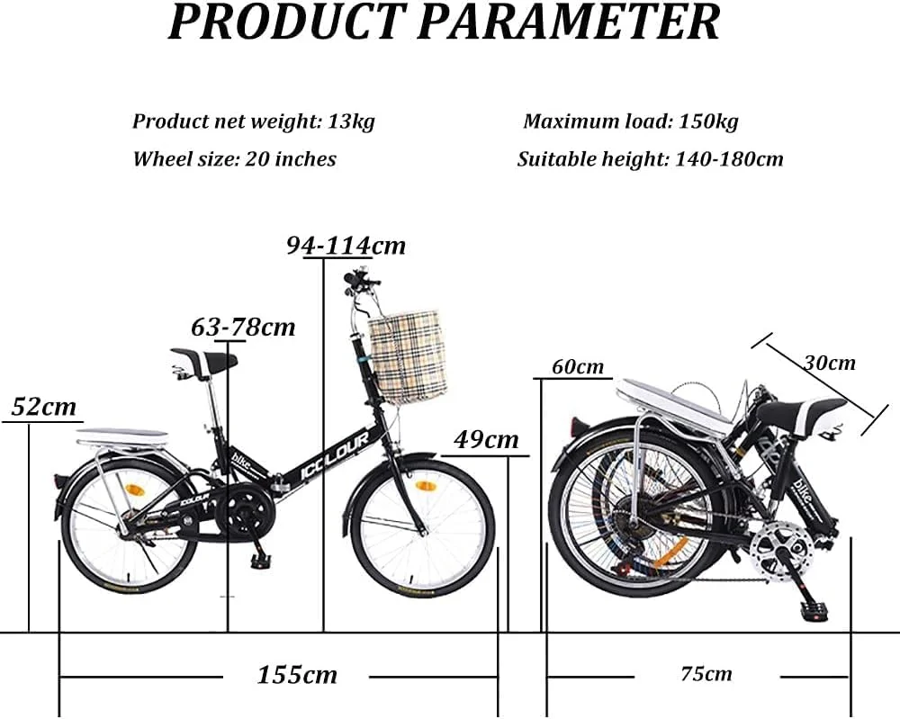 دوچرخه تاشو شهری، دوچرخه تاشو کوچک قابل حمل و راحت دانشجویی با چرخ برای مردان، زنان، دوچرخه تاشو سبک وزن برای رفت و آمد شهری معمولی و جمع و جور در شهر (C