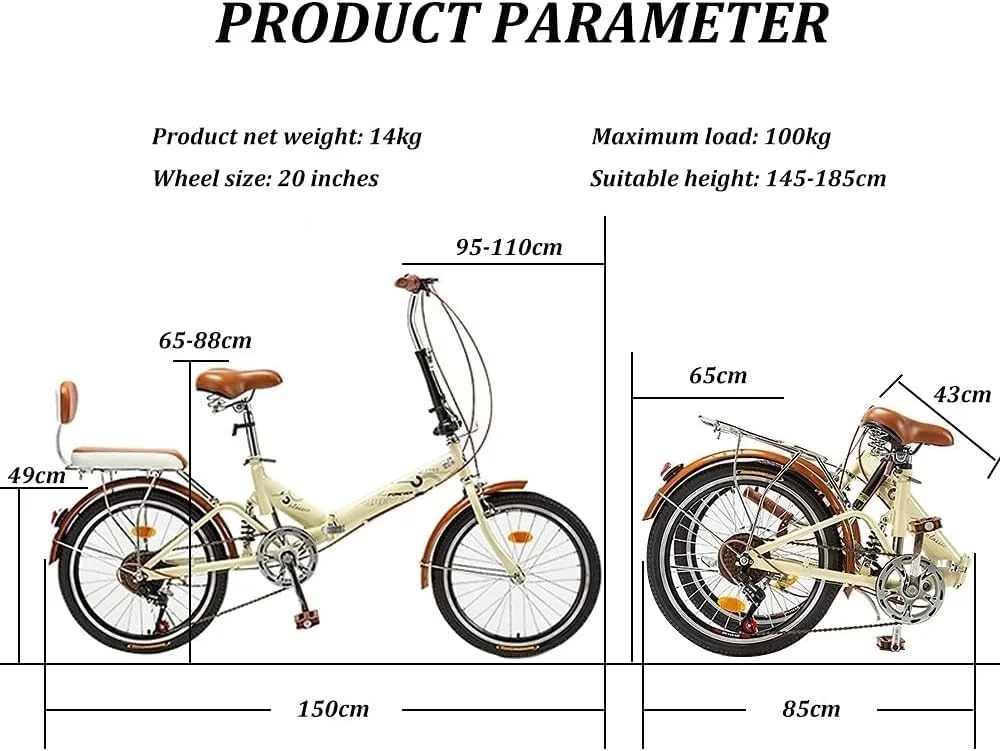 دوچرخه تاشو با فریم فولادی، سیستم تعلیق عقب، ترمز دیسکی دوگانه، دوچرخه سبک وزن مناسب رفت و آمد با گلگیر و باربند عقب برای آقایان و بانوان (رنگ: سفید، سایز: 20 اینچ متغیر)