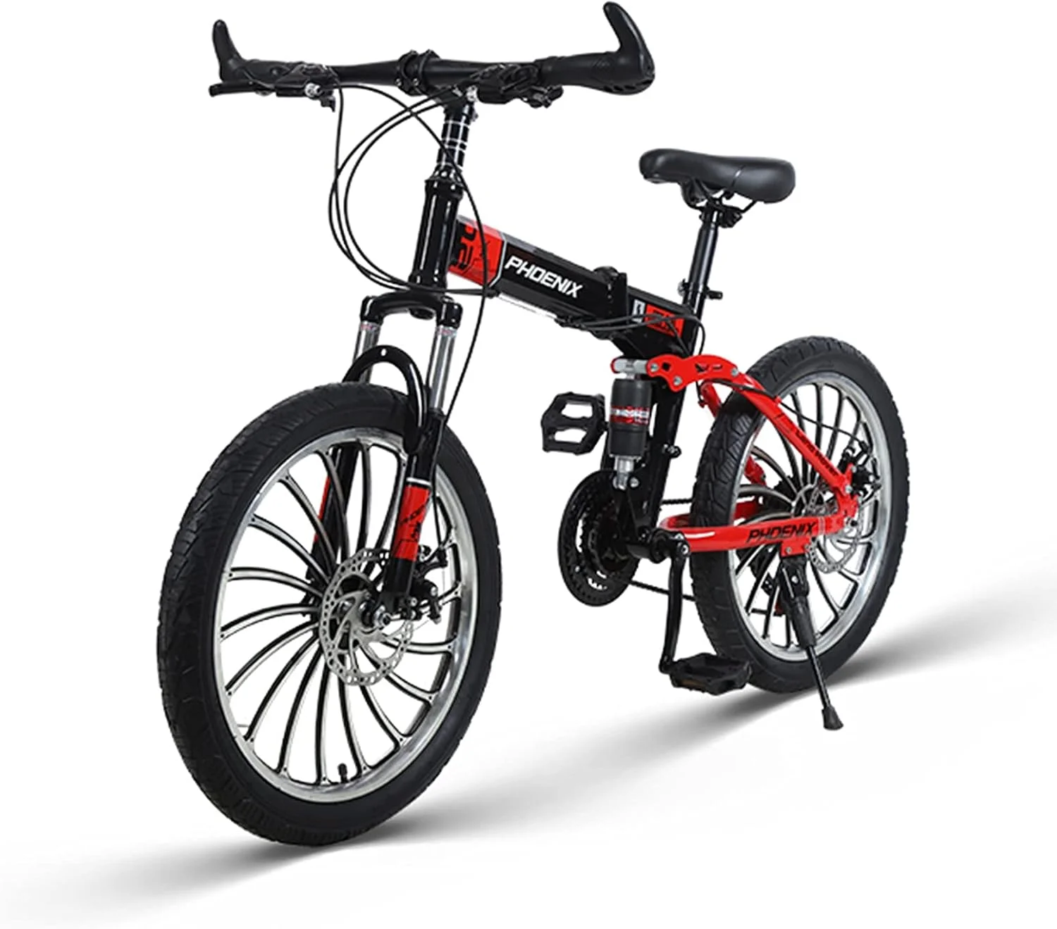 دوچرخه تاشو، دوچرخه کوهستانی 20 اینچی با سرعت متغیر مناسب دانش آموزان با سیستم کمک فنر دوبل، مناسب برای خانه، دفتر، صندوق عقب (رنگ: مشکی)