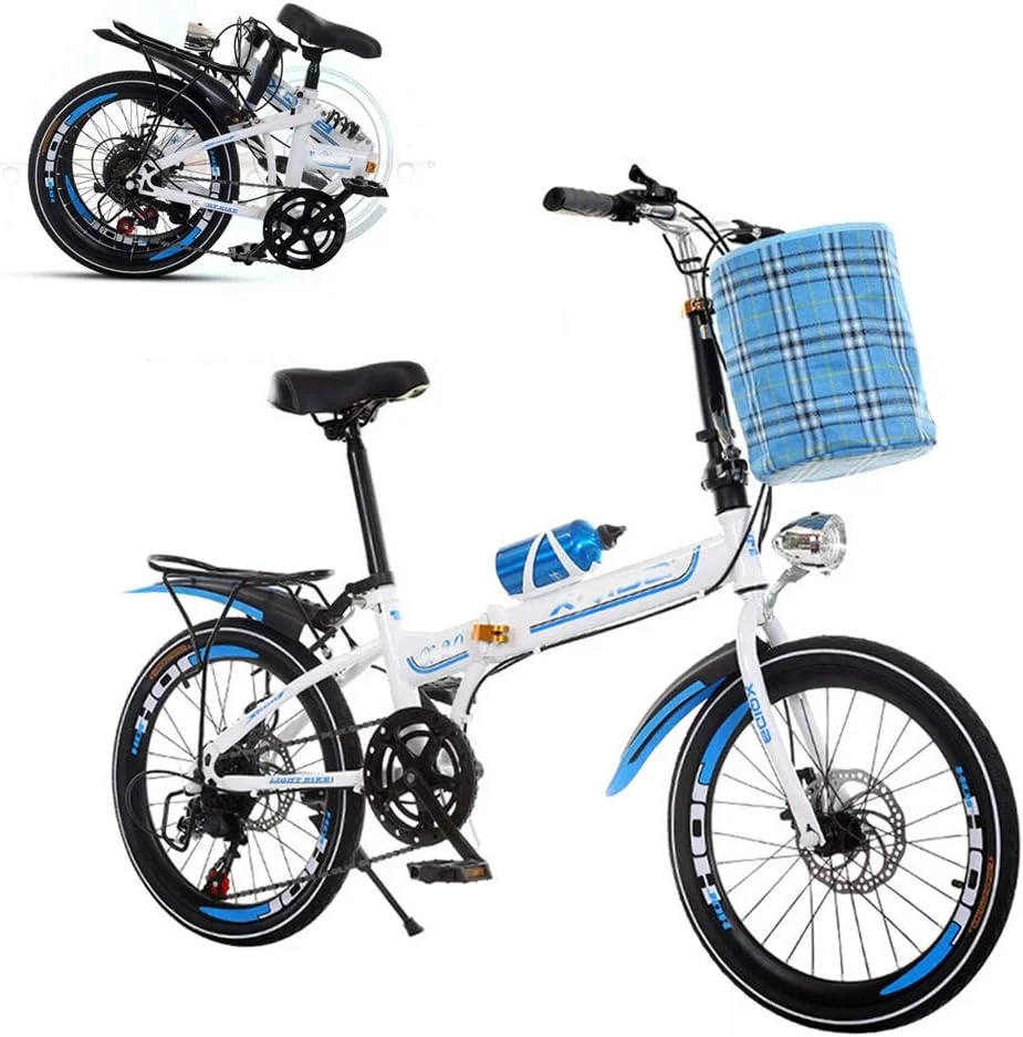 دوچرخه تاشو، دوچرخه 26 اینچی 6 سرعته قابل تنظیم، دوچرخه با ترمز دیسکی دوبل و کمک فنر، رنگ اختیاری، مناسب برای پسران و دختران (همراه با هدایا)