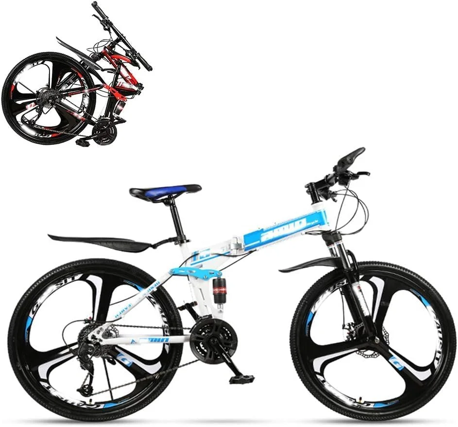 دوچرخه تاشو بزرگسال، 24 اینچ با دنده متغیر و کمک فنر برای مسابقات خارج از جاده، با قفل کمک فنر جلو، چند رنگ اختیاری، مناسب برای قد 150-170 سانتی متر