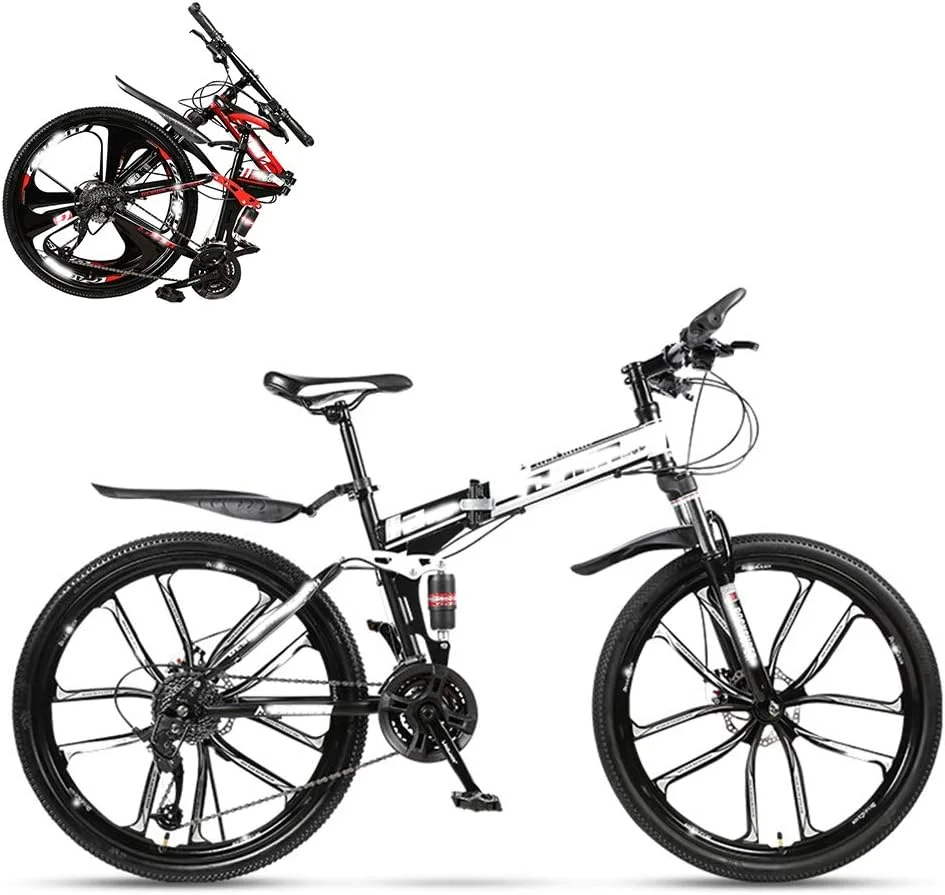 دوچرخه تاشو، 26 اینچی با کمک فنر هیدرولیک برای مسابقات خارج از جاده، دوشاخ U شکل قفل‌شو، جذب شوک دوبل، 21/24/27/30 سرعته، همراه با هدیه