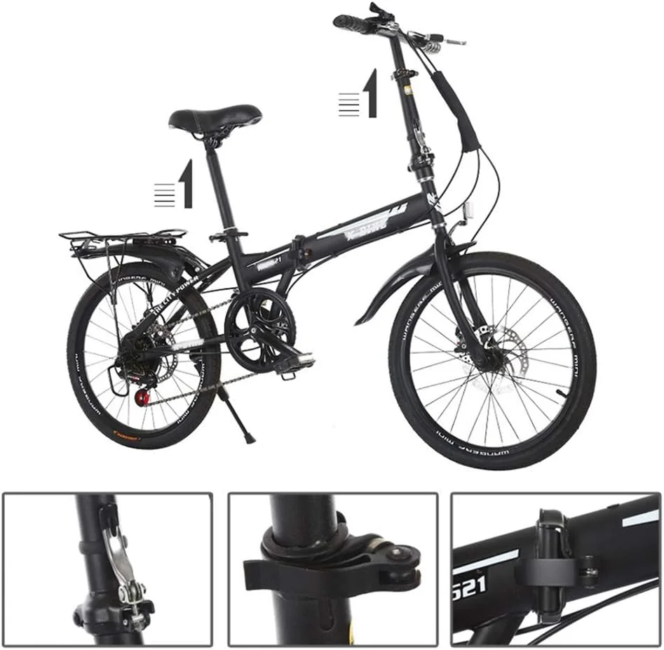 دوچرخه تاشو، 6 دنده متغیر، 20 اینچی تاشو سریع، ترمز دیسکی دوبل جلو و عقب، صندلی قابل تنظیم و تنفسی، بدنه با استحکام بالا