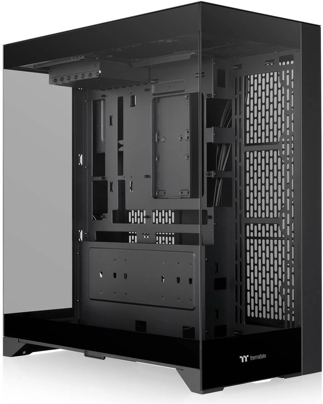 کیس مید تاور ATX ترمالتیک CTE E550 TG، دارای 3 پنل شیشه ای حرارت دیده، پشتیبانی از مادربرد با کانکتور مخفی، نصب سه طرفه VGA، طراحی دو محفظه، مشکی | CA-1Z8-00M1WN-00