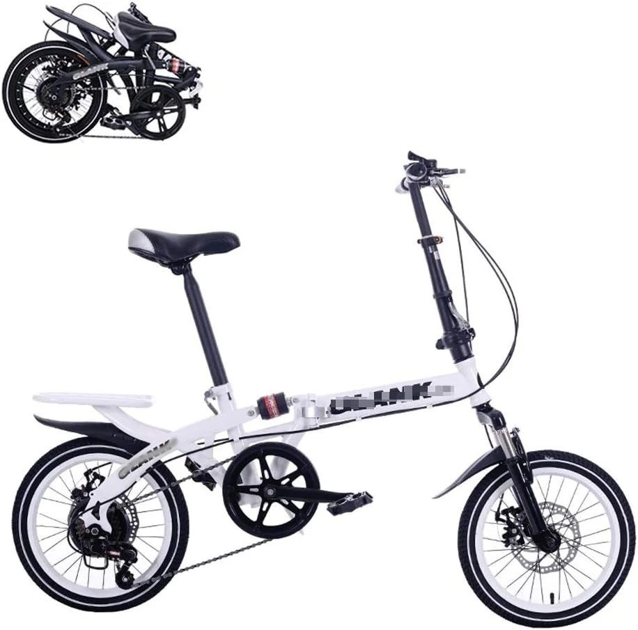 دوچرخه تاشو بزرگسال، دوچرخه قابل حمل ۱۴/۱۶ اینچی، تنظیم سرعت ۶ سرعته، ترمزهای دیسکی دوبل، صندلی قابل تنظیم، دوچرخه رفت و آمد تاشو سریع با قابلیت جذب شوک