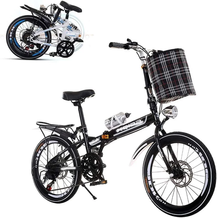 دوچرخه تاشو، دوچرخه کوچک دانشجویی 20 اینچی فوق سبک قابل حمل با سرعت متغیر، ترمز دیسکی دوبل جلو و عقب 6 سرعته با صندلی قابل تنظیم