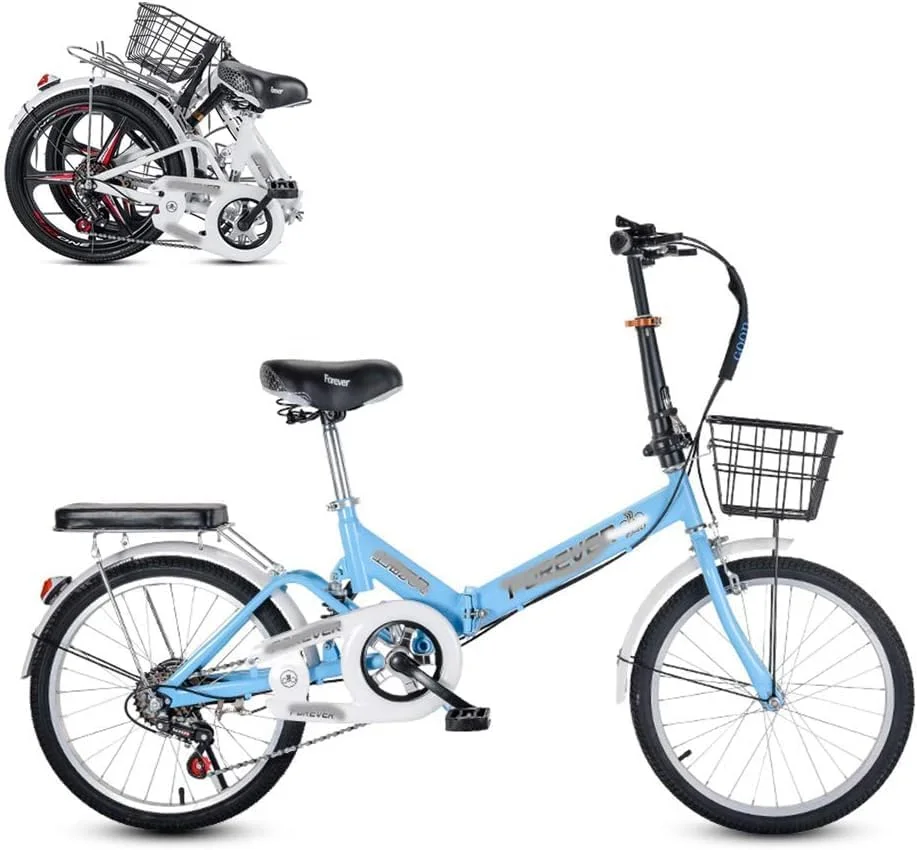 دوچرخه تاشو، 20 اینچ 6 سرعته فوق سبک قابل حمل مردانه و زنانه، زین/دسته قابل تنظیم فنر میرایی، دوچرخه رفت و آمد