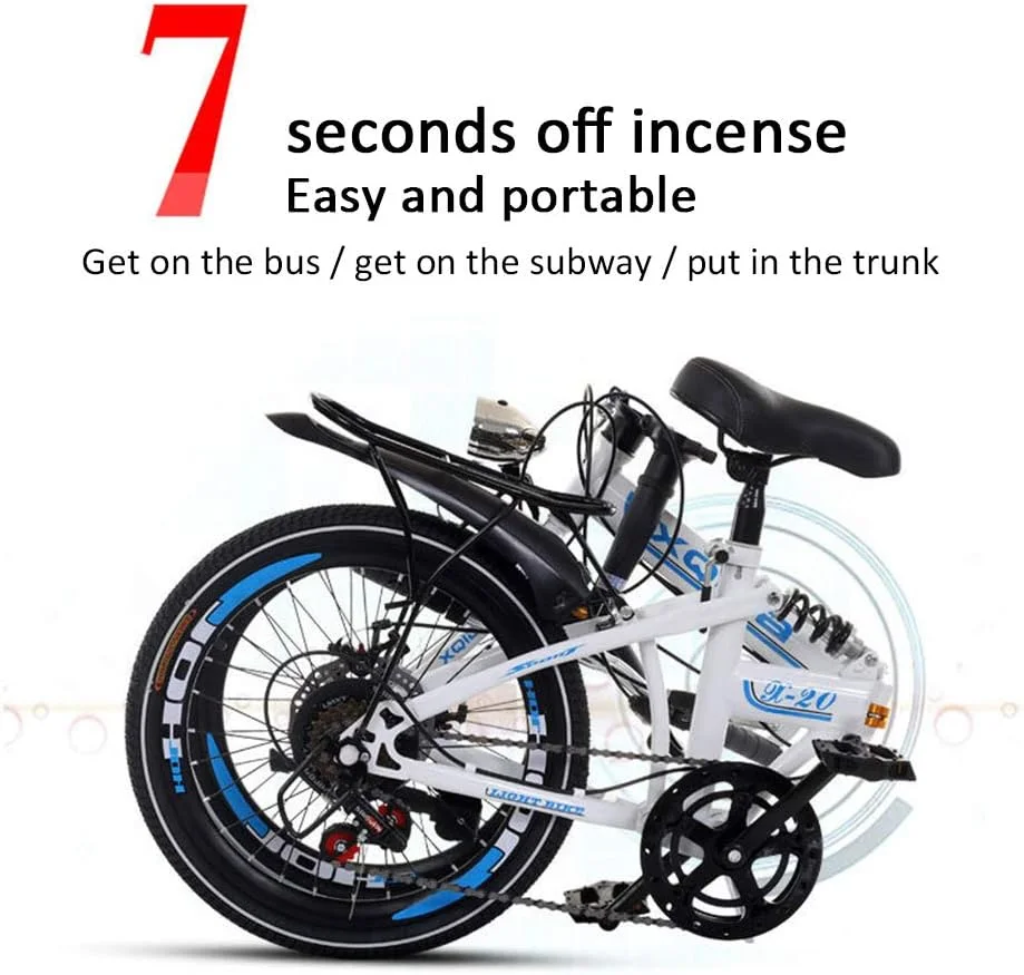 دوچرخه تاشو، دوچرخه کوچک دانشجویی 20 اینچی فوق سبک قابل حمل با سرعت متغیر، ترمز دیسکی دوبل جلو و عقب 6 سرعته با صندلی قابل تنظیم