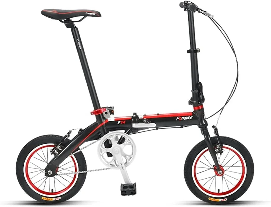 دوچرخه تاشو، آلیاژ آلومینیوم فوق سبک وزن زنانه 14 اینچی با چرخ کوچک، قابل قرار دادن در صندوق عقب (رنگ: قرمز)