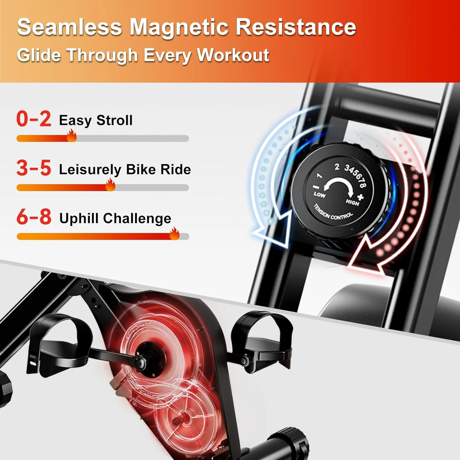 دوچرخه ورزشی تاشو، دوچرخه ثابت کم صدا برای خانه، دوچرخه سواری داخلی جمع و جور با مقاومت مغناطیسی قابل تنظیم، ظرفیت 136 کیلوگرم، چرخ لنگر 3 کیلوگرمی