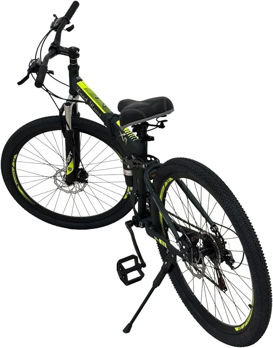 دوچرخه کوهستانی تاشو VLRA لندرور، رنگ سبز خاکی، چرخ‌های 26 اینچی، ترمزهای دیسکی، دنده‌های چند سرعته، فریم دارای سیستم تعلیق