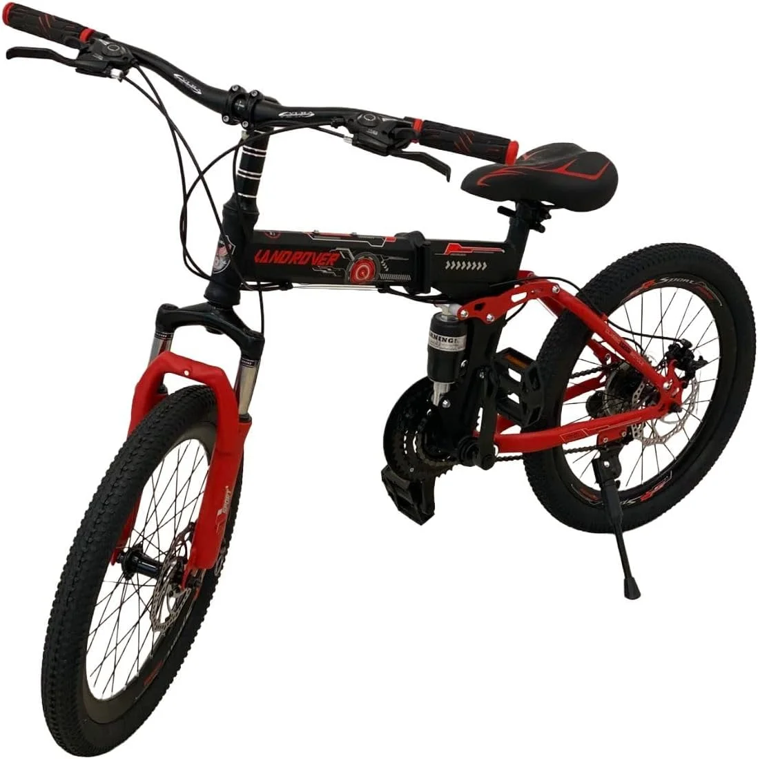 دوچرخه تاشو وی‌ال‌آرای مدل Max20 Land Rover سایز 20 اینچ با 24 دنده، ترمز دیسکی و سیستم تعلیق (مشکی، مشکی)