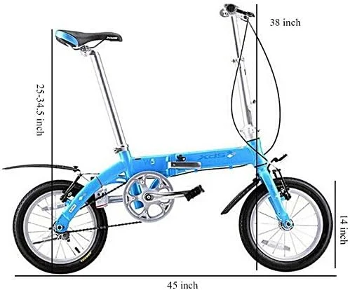 دوچرخه تاشو унисекс ۱۴ اینچی مینی تک سرعته شهری تاشو جمع و جور با گلگیر جلو و عقب