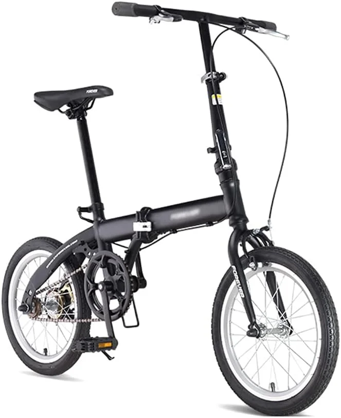 دوچرخه تاشو تک سرعته با زین راحت، دوچرخه تاشو 16 اینچی با فریم فولادی کم ارتفاع، مناسب برای تردد شهری، مشکی