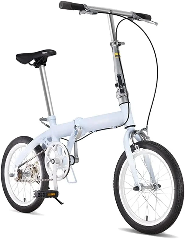 دوچرخه تاشو تک سرعته با زین راحت، دوچرخه تاشو 16 اینچی با فریم فولادی کم ارتفاع، مناسب برای تردد شهری، آبی