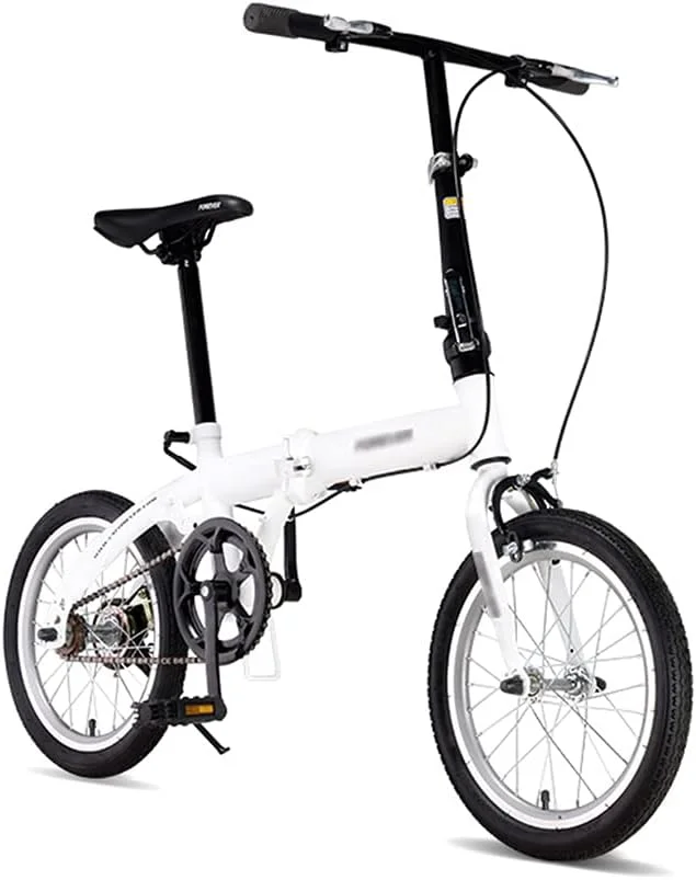 دوچرخه تاشو تک سرعته با زین راحت، دوچرخه تاشو 16 اینچی با فریم فولادی کم ارتفاع، مناسب برای تردد شهری، سفید