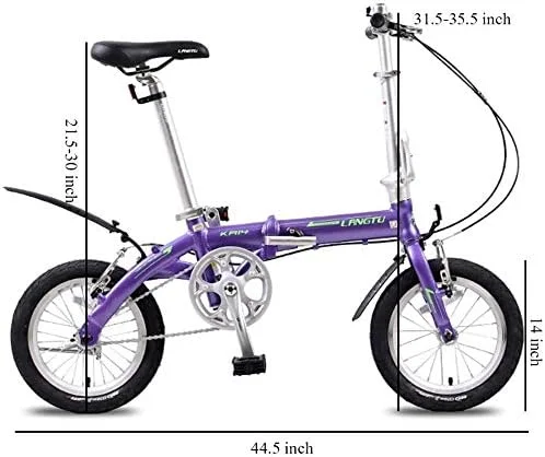 دوچرخه تاشو مینی، سبک و قابل حمل، آلیاژ آلومینیوم 14 اینچی، دوچرخه شهری جمع و جور تک سرعته