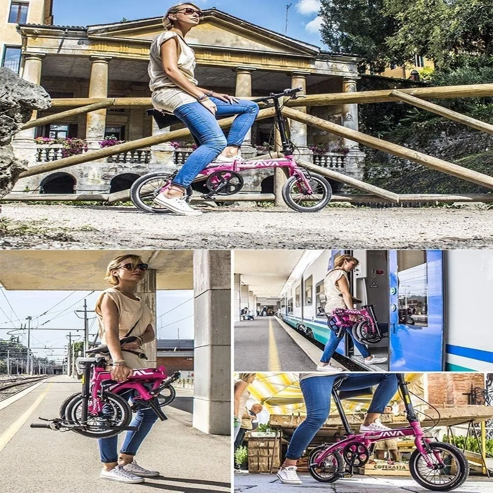 دوچرخه تاشو مینی 14 اینچی 3 سرعته با فریم تقویت شده فوق العاده جمع و جور، دوچرخه رفت و آمد سبک وزن قابل حمل آلیاژ آلومینیوم