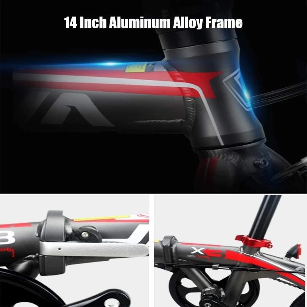 دوچرخه تاشو مینی 14 اینچی 3 سرعته با فریم تقویت شده فوق العاده جمع و جور، دوچرخه رفت و آمد سبک وزن قابل حمل آلیاژ آلومینیوم