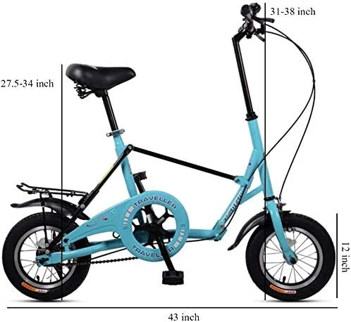 دوچرخه تاشو مینی 12 اینچی تک سرعته فوق العاده جمع و جور، دوچرخه تاشو سبک وزن فولادی با کربن بالا به همراه قفسه حمل بار عقب