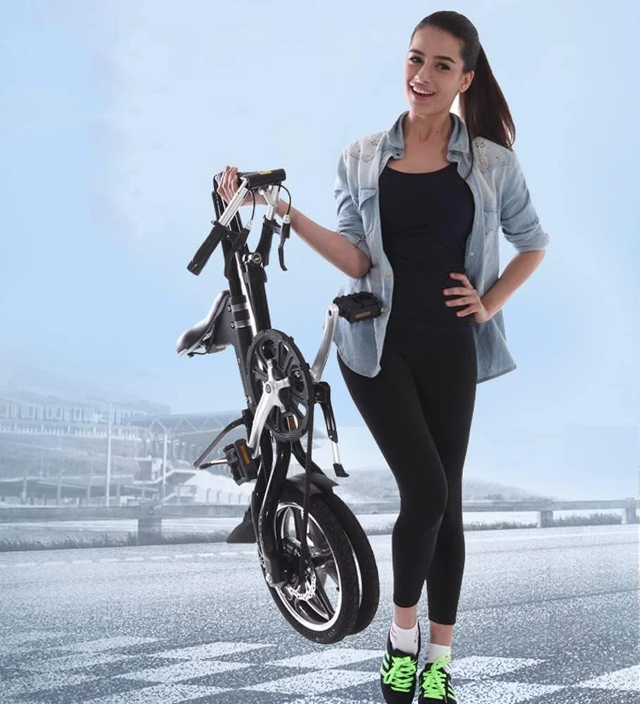 دوچرخه تاشو کوچک قابل حمل شهری با ترمز دیسکی دوگانه، چرخ 16 اینچی، فریم آلومینیومی، مشکی 16 اینچ