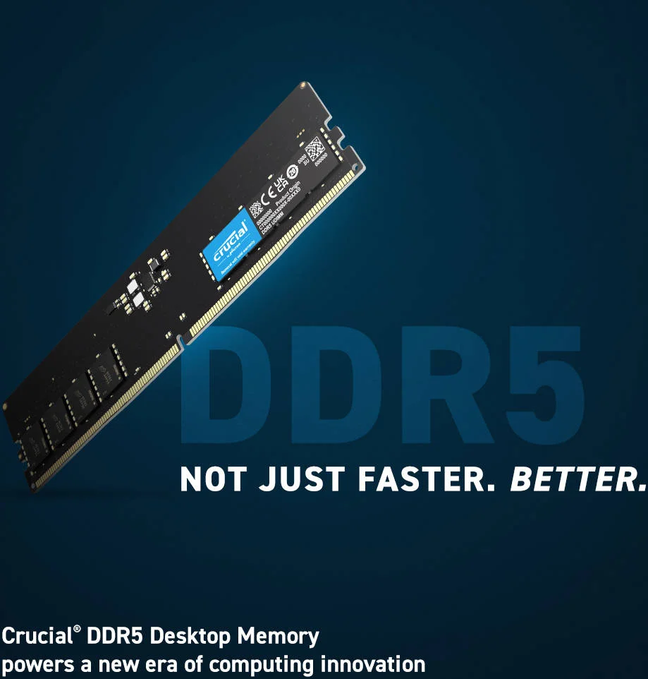 حافظه دسکتاپ کروشیال UDIMM، ظرفیت 16 گیگابایت، سرعت DDR5-5600، 46-45-45 JEDEC، ولتاژ 1.1، بدون بافر | CT16G56C46U5