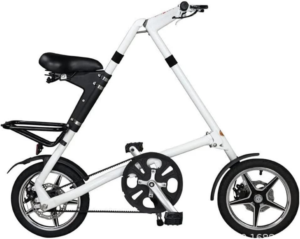 دوچرخه تاشو کوچک 16 اینچی با ترمز دیسکی دوگانه، دوچرخه شهری تاشو با چرخ و فریم آلومینیومی - سفید