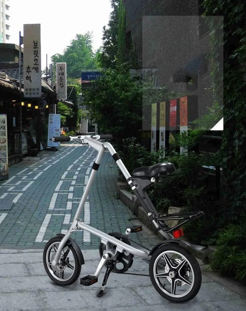 دوچرخه تاشو کوچک، دوچرخه شهری تاشو قابل حمل با ترمز دیسکی دوبل، چرخ 16 اینچی، فریم آلومینیومی، سفید 16 اینچ