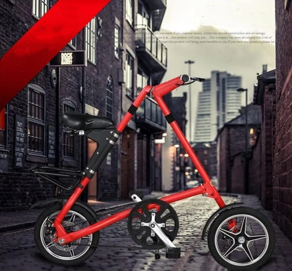 دوچرخه تاشو کوچک 16 اینچی با ترمز دیسکی دوگانه، دوچرخه شهری تاشو با چرخ و فریم آلومینیومی - قرمز