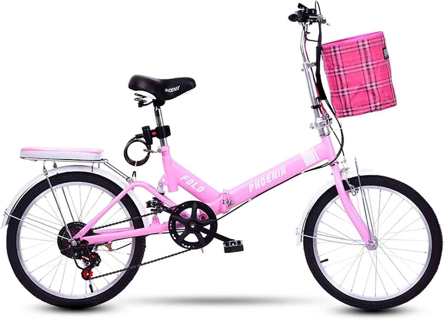 دوچرخه تاشو مینی سبک وزن شهری تاشو 20 اینچی با سیستم تعلیق فشرده برای مردان و زنان بزرگسال، نوجوانان، دانشجویان، کارمندان اداری، محیط شهری (صورتی)