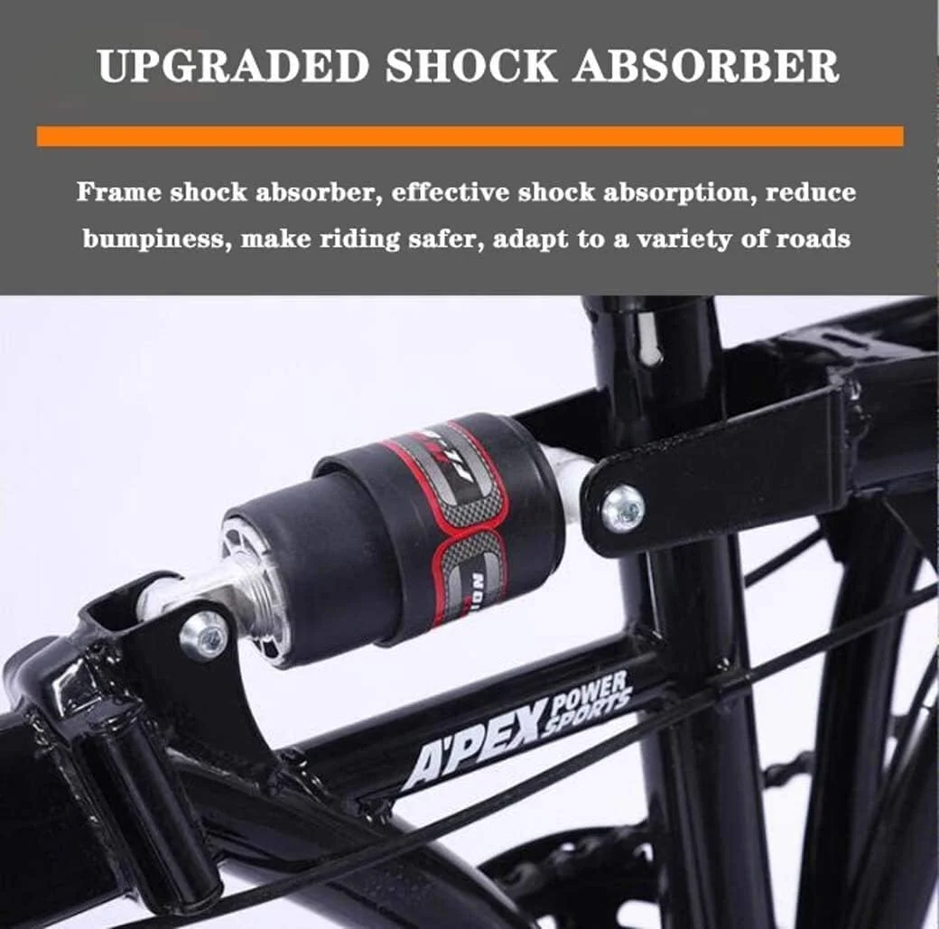 دوچرخه تاشو 20 اینچی با سرعت متغیر، ترمز دیسکی دوبل، سیستم تعلیق کامل ضد لغزش برای آقایان و بانوان با فریم عقب تحمل کننده بار