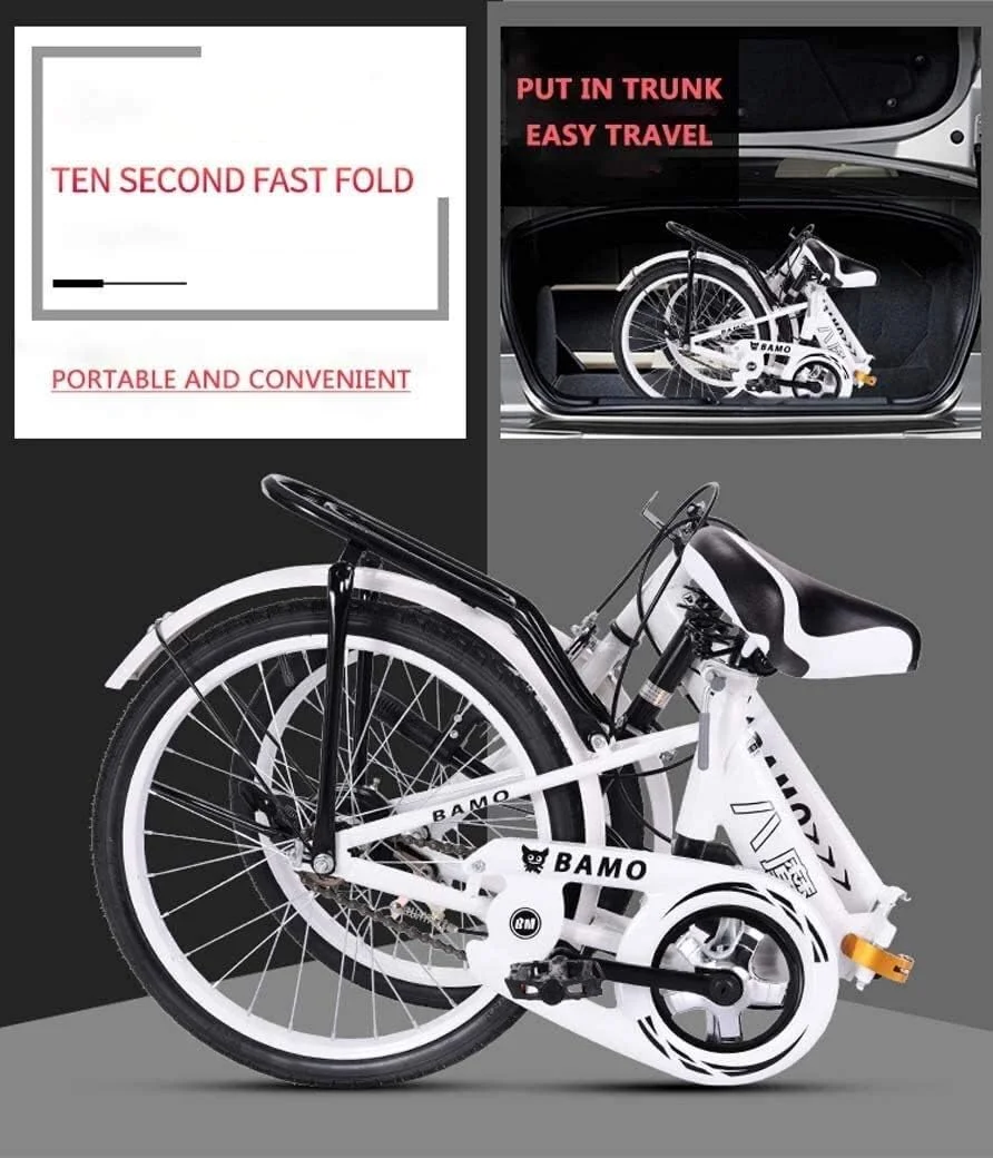 دوچرخه تاشو 20 اینچی با سرعت متغیر، سبک وزن، دارای سیستم تعلیق ضد لغزش برای آقایان و بانوان با قاب عقب تحمل کننده بار