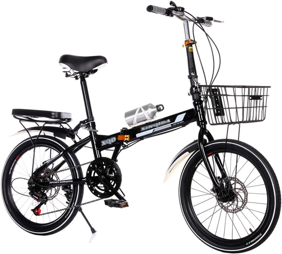 دوچرخه تاشو 20 اینچی سبک وزن فولاد کربنی برای مردان و زنان 7 دنده ترمز دیسکی دوگانه گلگیر جلو و عقب