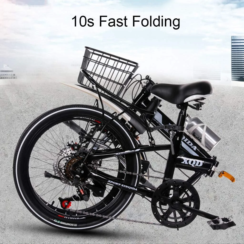 دوچرخه تاشو 20 اینچی سبک وزن فولاد کربنی برای مردان و زنان 7 سرعته ترمز دیسکی دوگانه گلگیر جلو و عقب