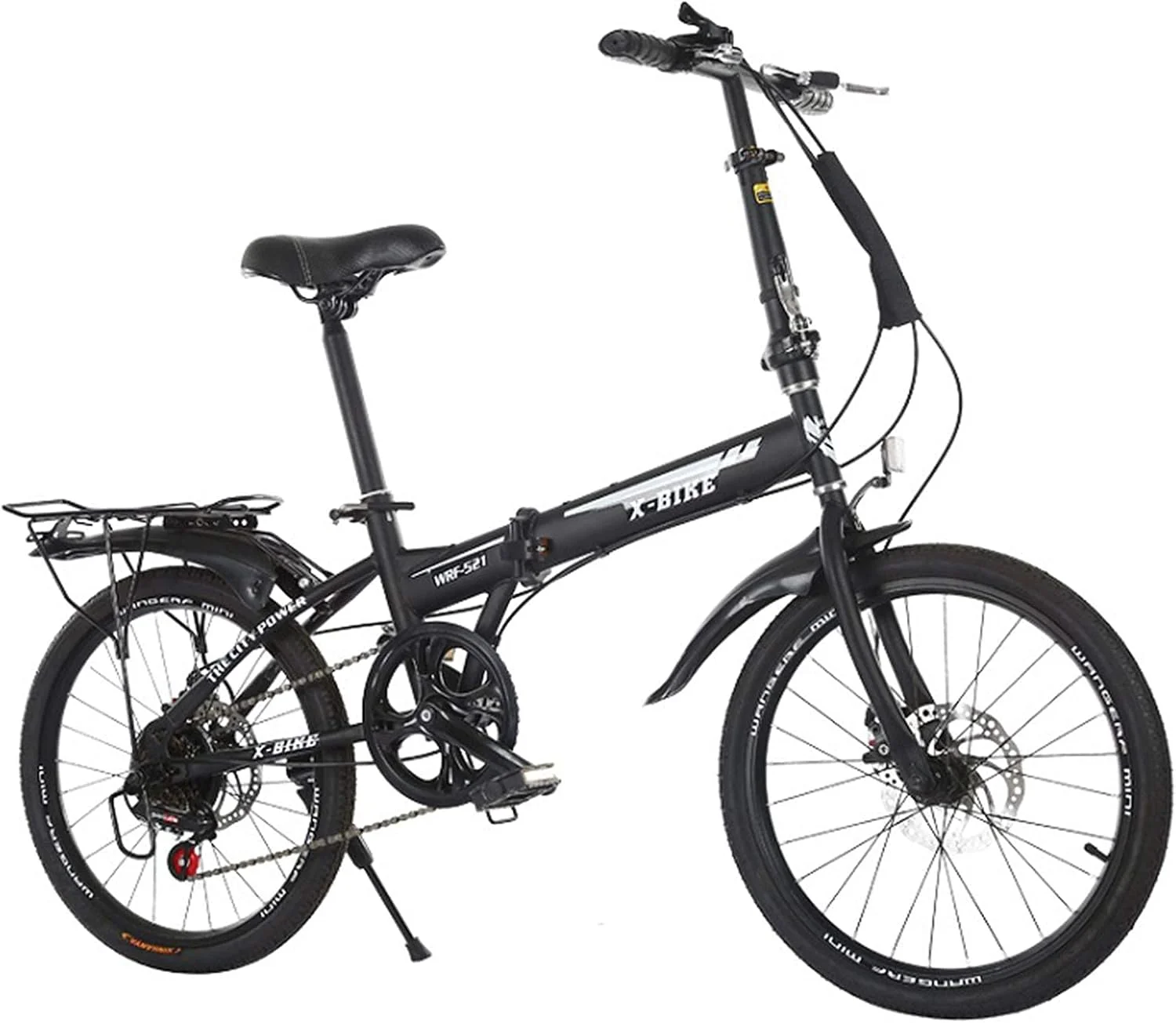 دوچرخه تاشو فولادی کربنی 20 اینچی بزرگسال، مناسب آقایان و بانوان، ترمز دیسکی دوبل (مشکی)