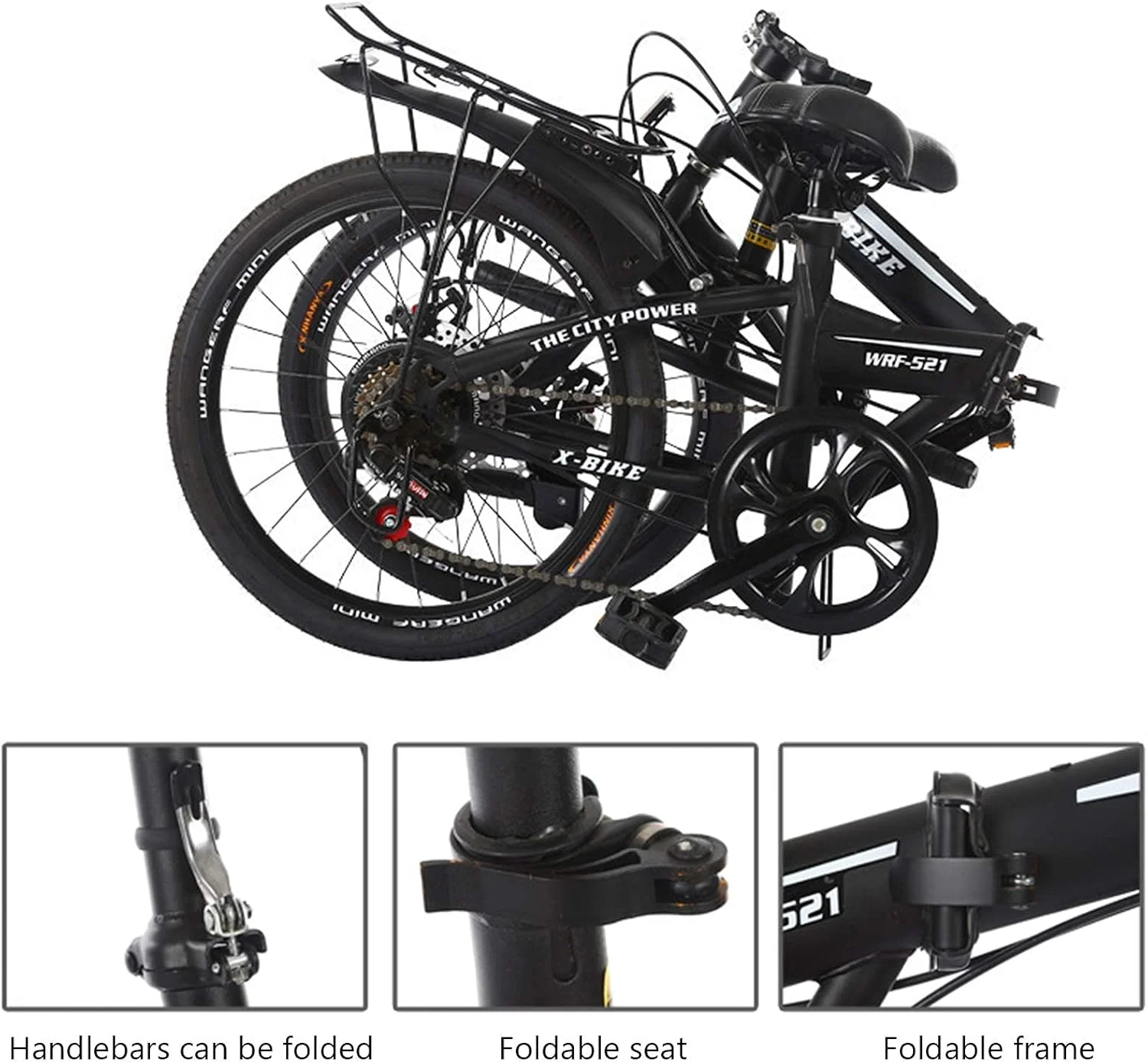 دوچرخه تاشو فولادی کربنی 20 اینچی بزرگسال، مناسب آقایان و بانوان، ترمز دیسکی دوبل (مشکی)