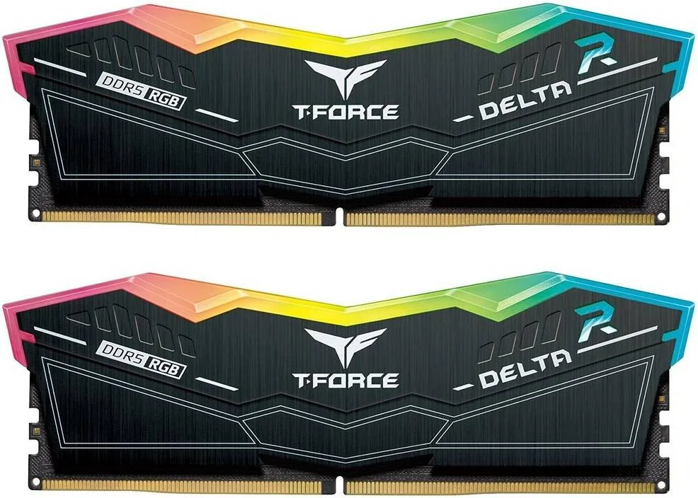 حافظه رم دسکتاپ TeamGroup T-Force Delta RGB مشکی 64 گیگابایت (2x32 گیگابایت) DDR5 6000، رم کامپیوتر 288 پین، تاخیر CAS 38، چیپست Intel XMP 3.0، مشکی | FF3D564G6000HC38ADC01