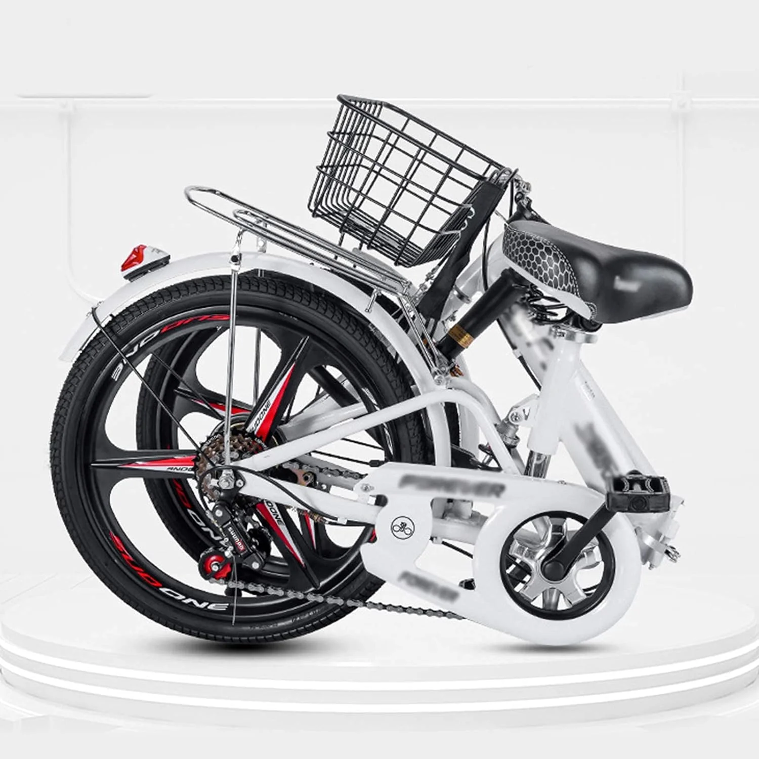 دوچرخه تاشو بزرگسال با چرخ‌های ۲۰ اینچی و باربند عقب، رنگ‌های متنوع (مشکی)