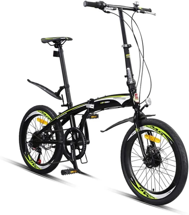 دوچرخه تاشو 7 سرعته 20 اینچی با فریم فولادی کم ارتفاع، زین راحت و گلگیر برای بزرگسالان - مشکی دوچرخه تاشو 7 سرعته 20 اینچی با فریم فولادی کم ارتفاع، زین راحت و گلگیر برای بزرگسالان - مشکی