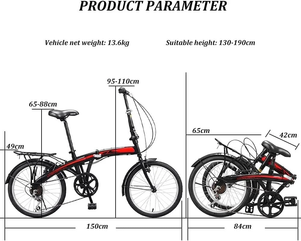 دوچرخه تاشو 20 اینچی با 7 دنده و سیستم تاشو سریع - سفید